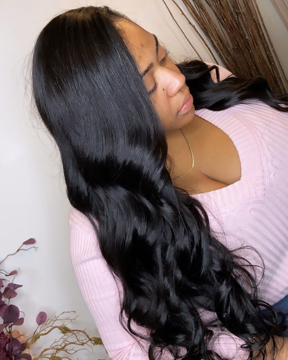 Hair with a loose deep wave texture