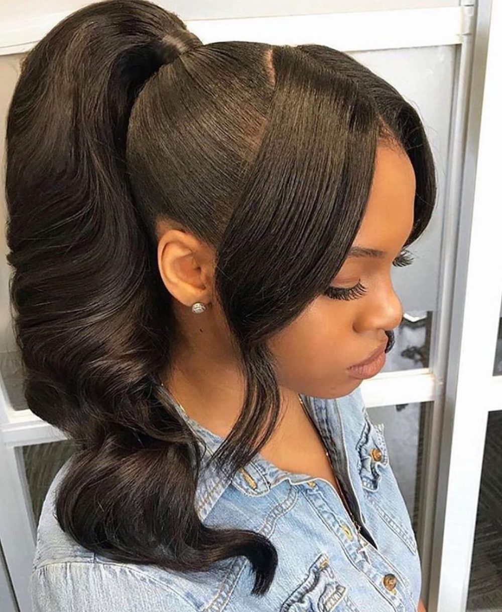 Ponytail style created with sew-in hair extensions