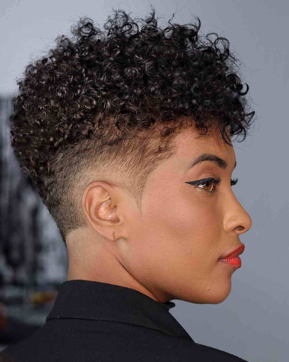 Basic tapered pixie haircut for naturally curly hair