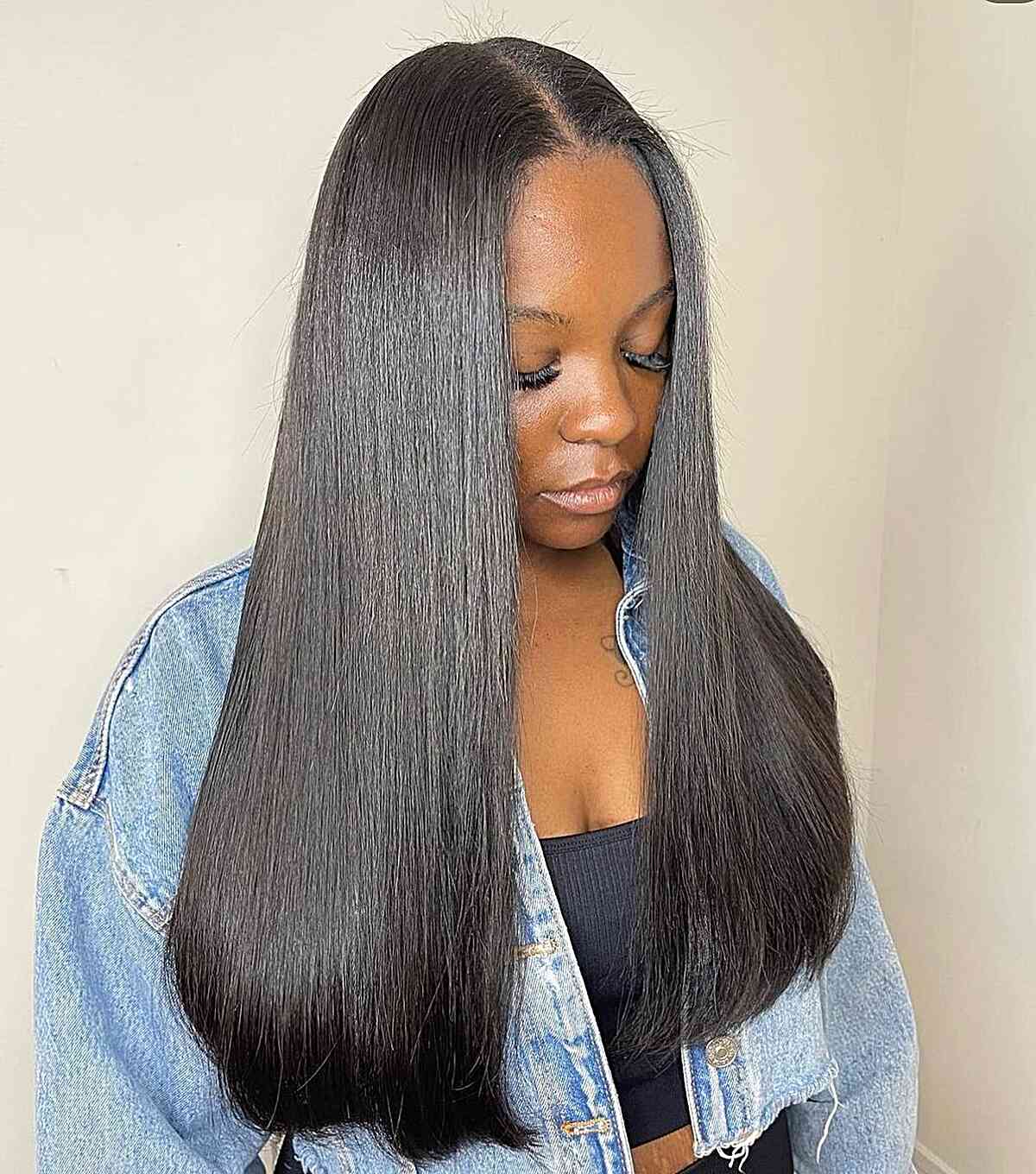 Sewn-in straight hair extensions