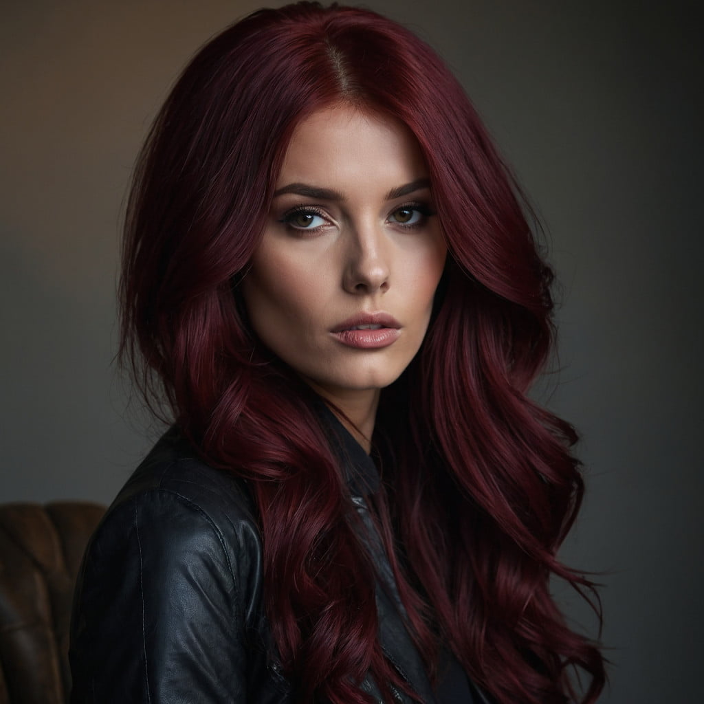 Trendy dark red wine burgundy hair