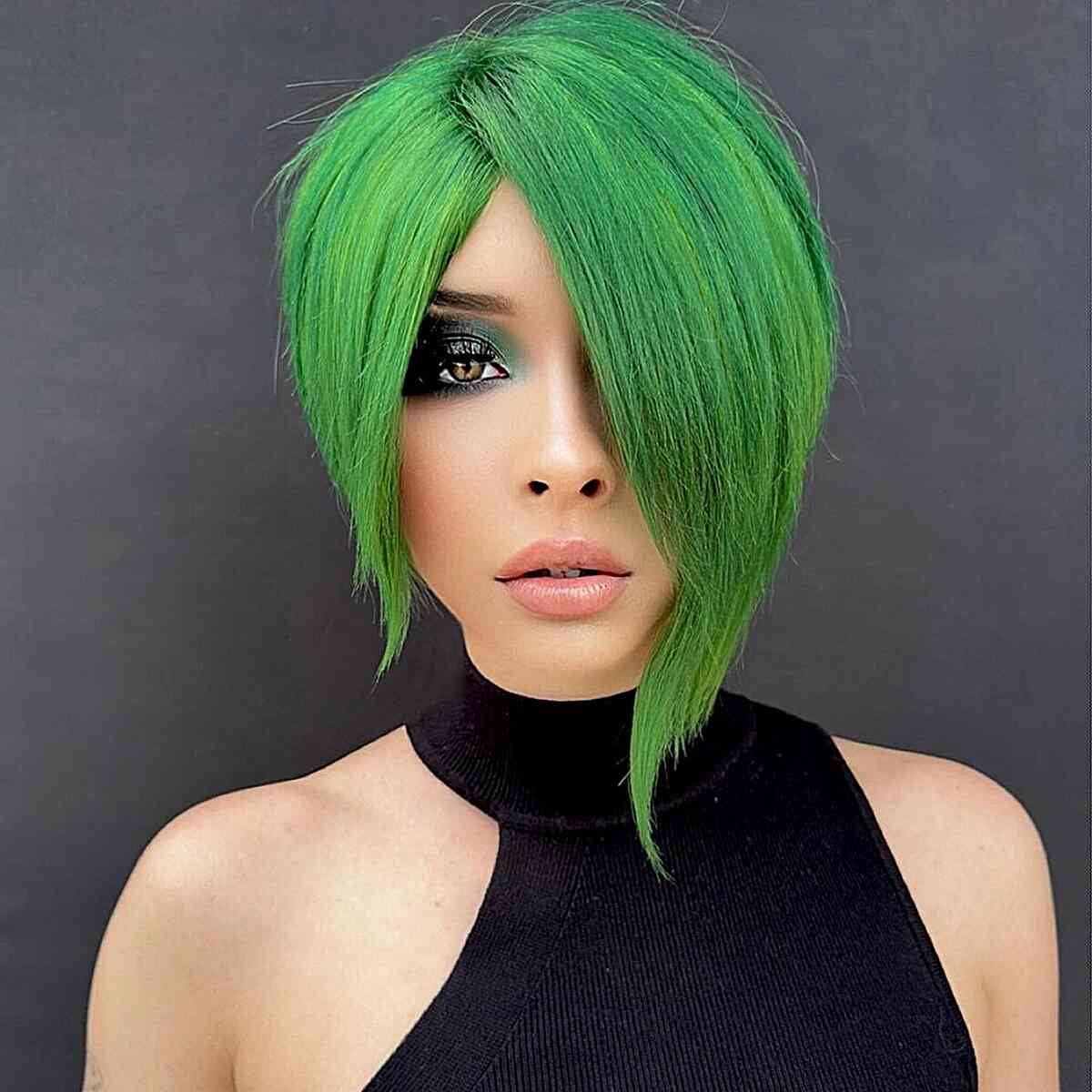 Bold Asymmetrical Green Hairstyle