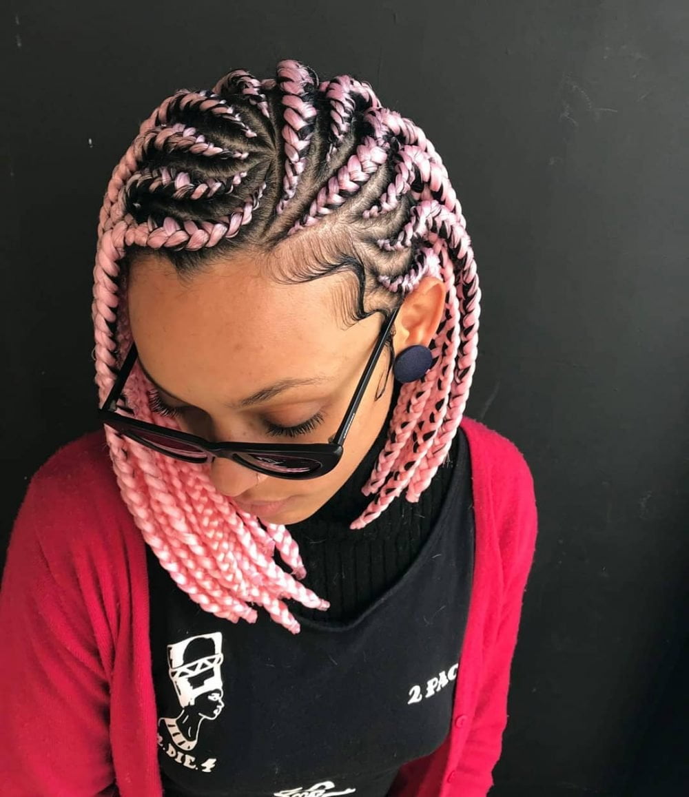 Distinctive Ghana Braids Featuring a Pink Hue