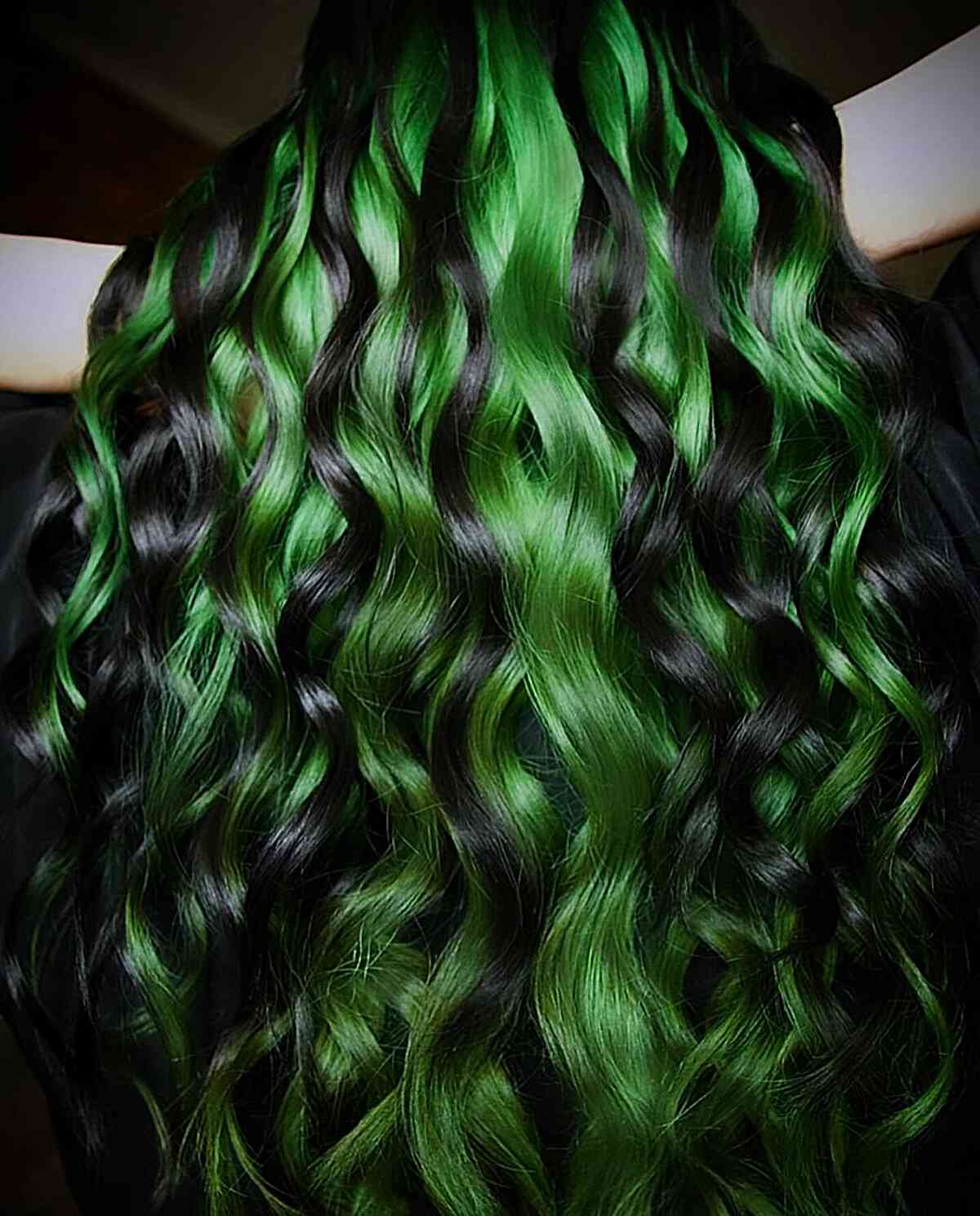 Curly Hair in Shades of Green and Black
