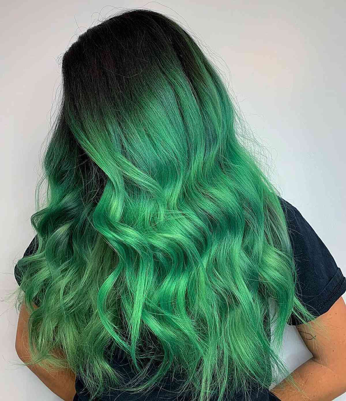 Incredible long, thick green hair with dark roots.