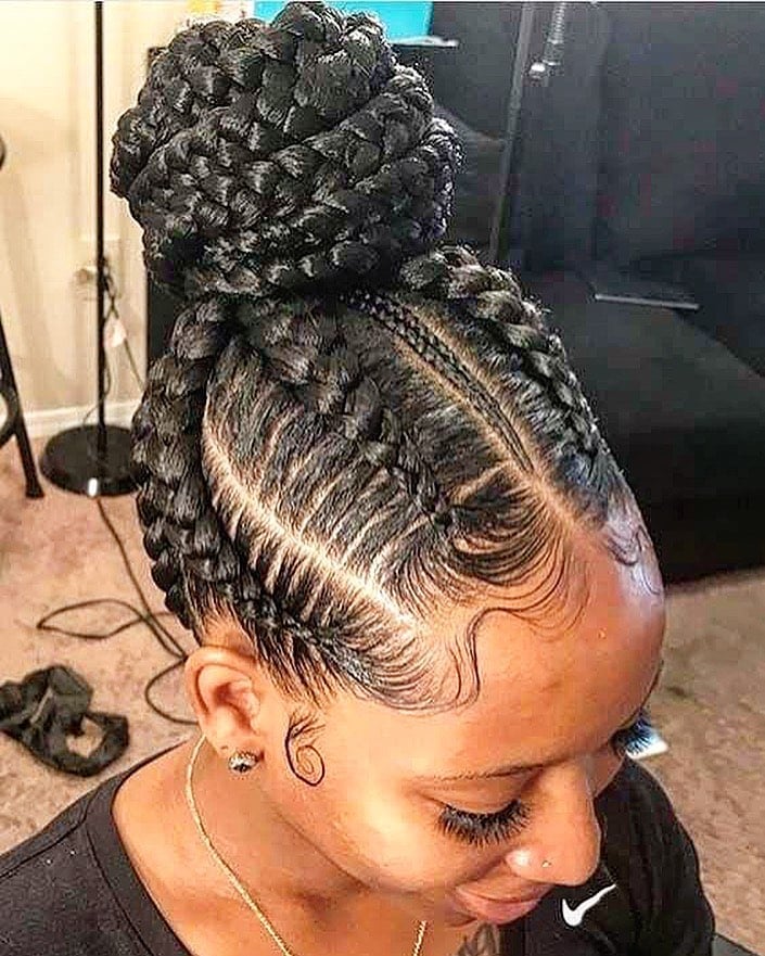 Ghana braids styled in an updo