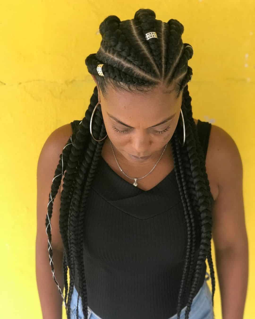 Ghana hairstyle with six braids