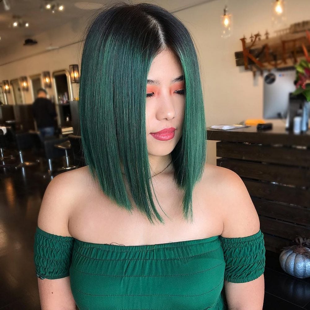 Hair color in a deep green shade