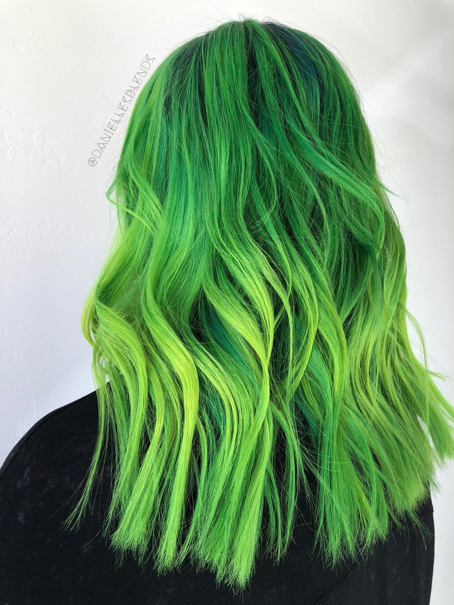 Hair in a bright lime green shade