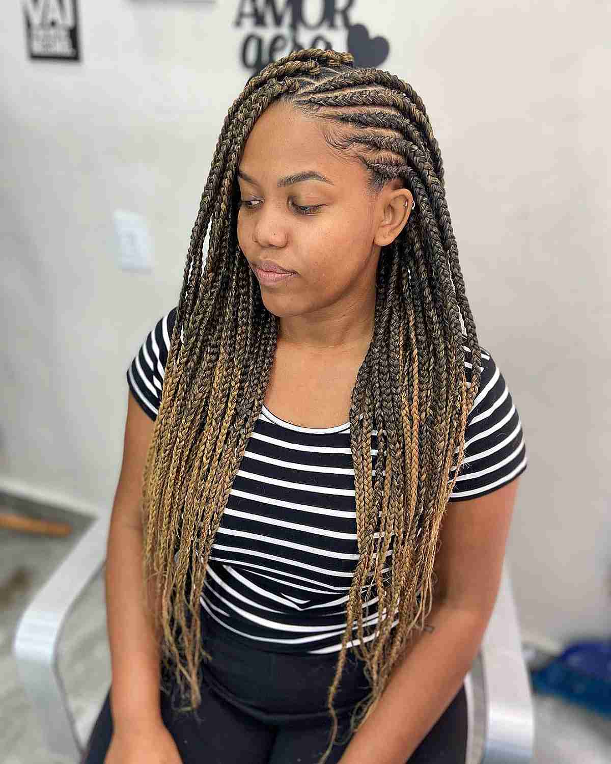 Brown Lemonade Braids with Blonde Accentuated Streaks