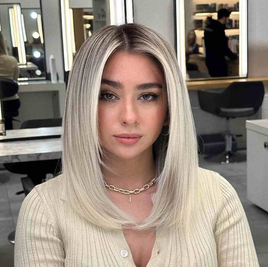 Ash Blonde Hairstyle with Dark Roots