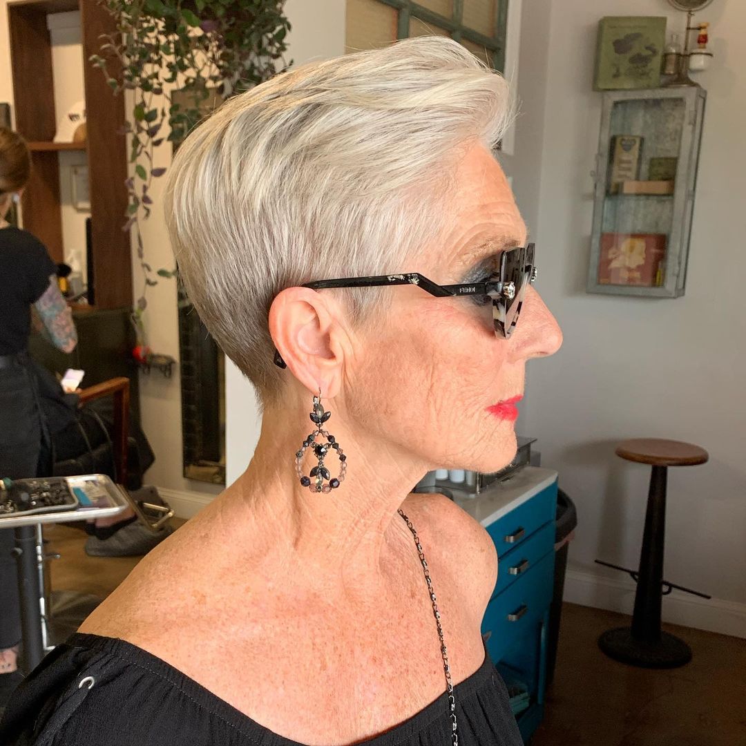 Stylish Crop Haircuts for Women Over 60 with White Blonde Hair