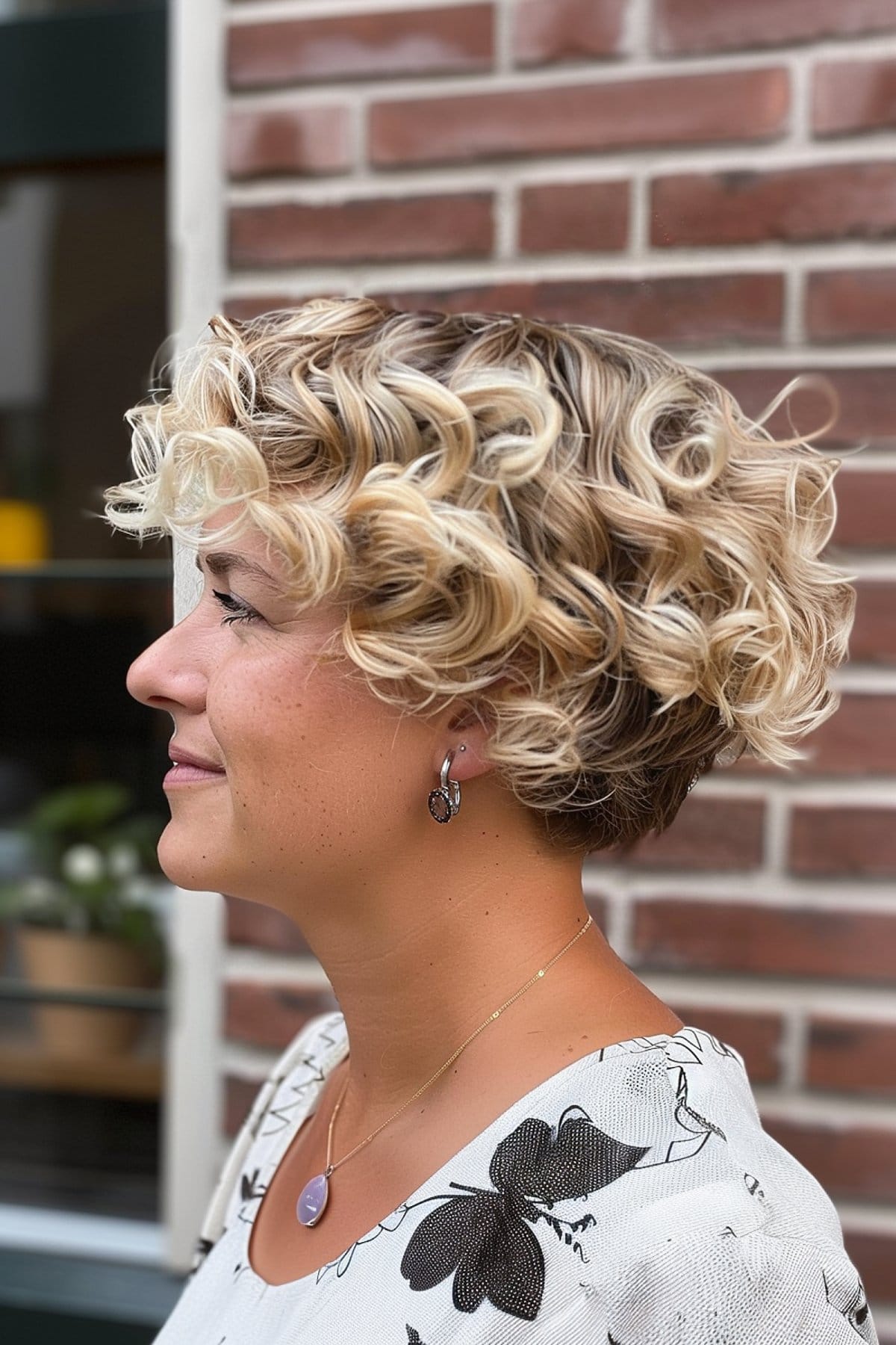 Energetic Blonde Bob with Curls