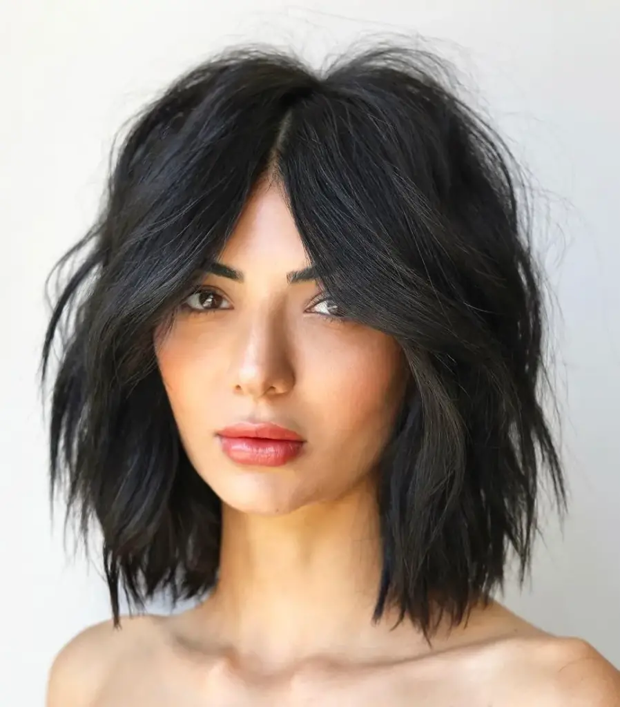Textured Short Layers and Curtain Bangs