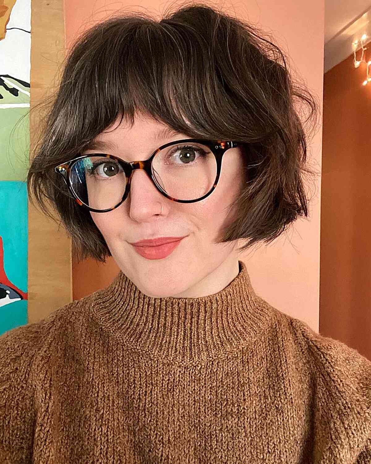 This Bob Haircut with Shaggy Bangs Should Reach Lip Length