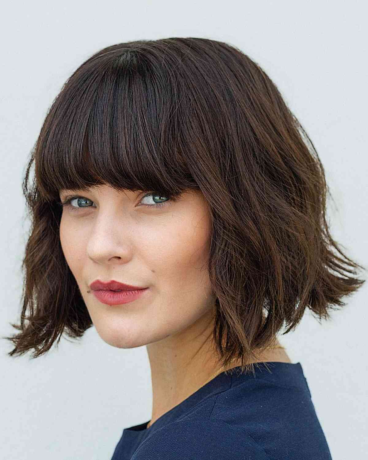 Textured Brown Lob with Bold Fringe