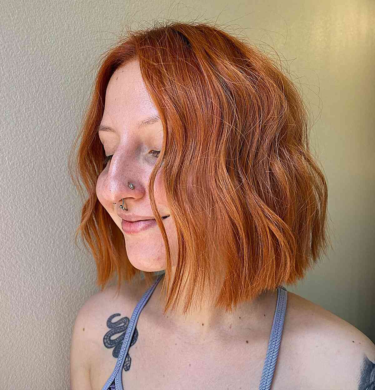 Textured Ginger Lob with Blunt Ends