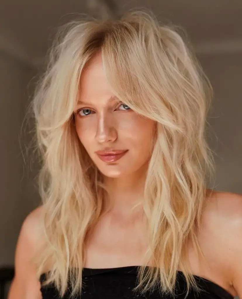 Contemporary Blonde Shag with Curtain Bangs