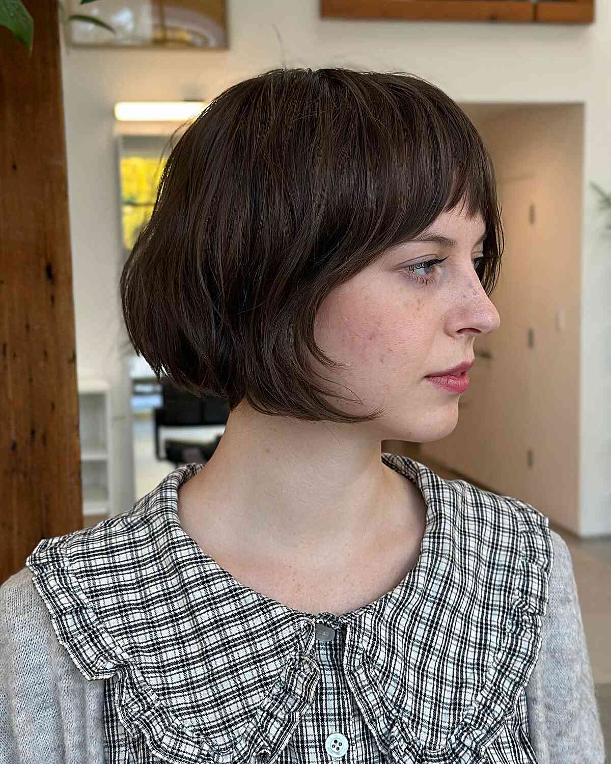 Dark Brown Short Bob with Graduated Bangs