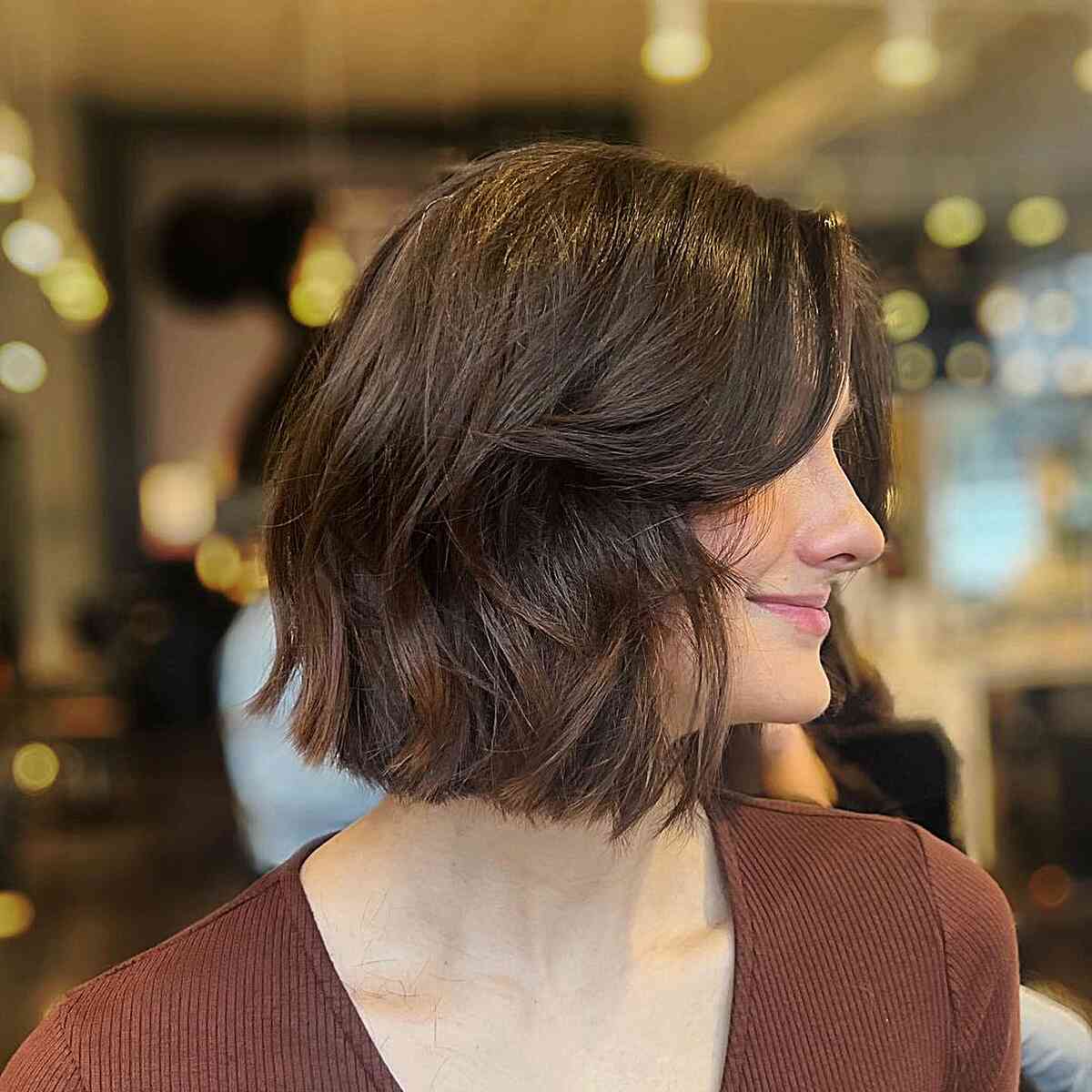 Italian Bob with Textured Layers and Curtain Bangs