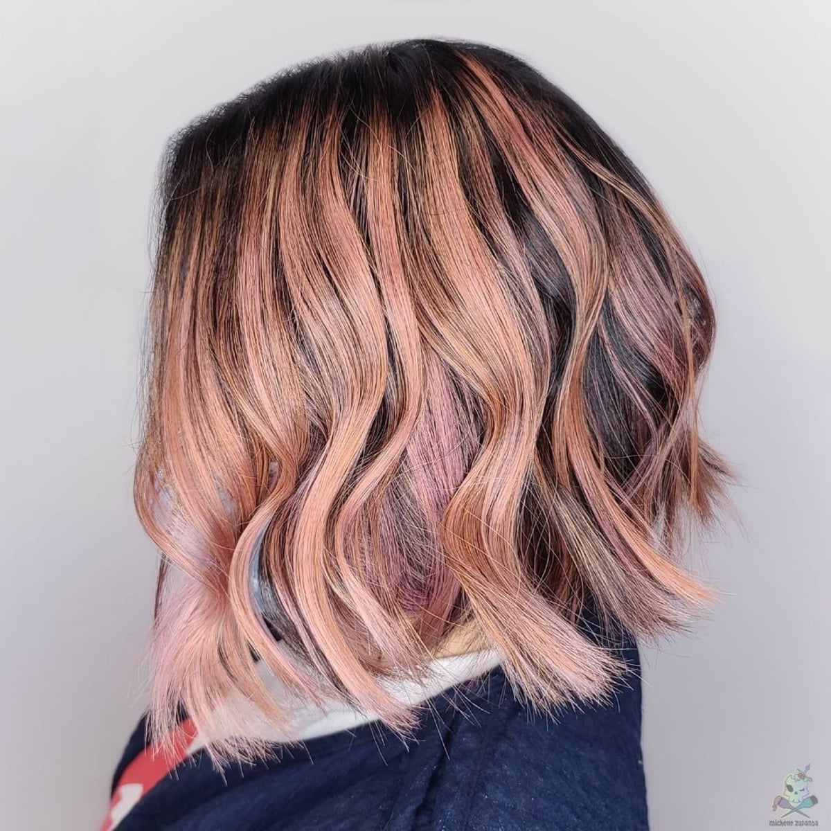 Rose Gold Angled Bob for Thick Hair