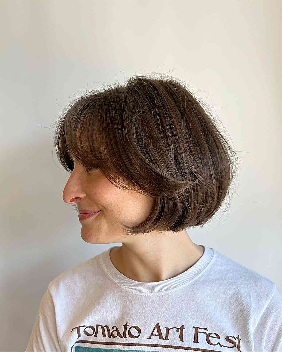 Chin-Length Bob with Delicate Wispy Bangs