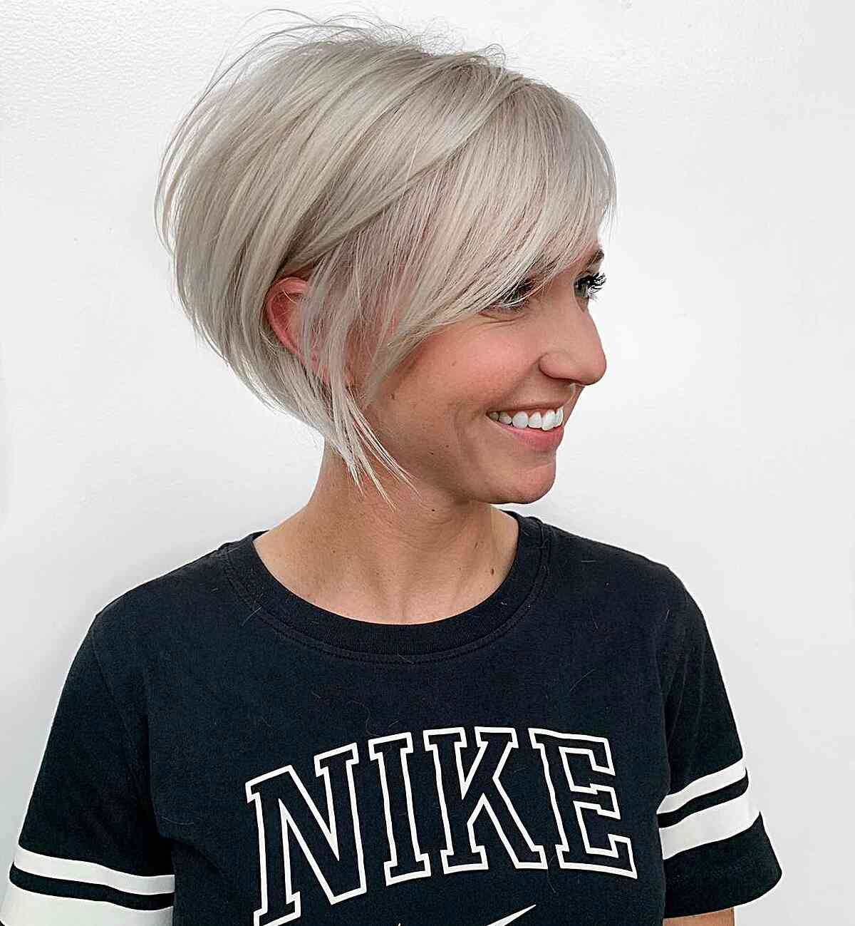 Textured Stacked Bob with Side-Swept Bangs