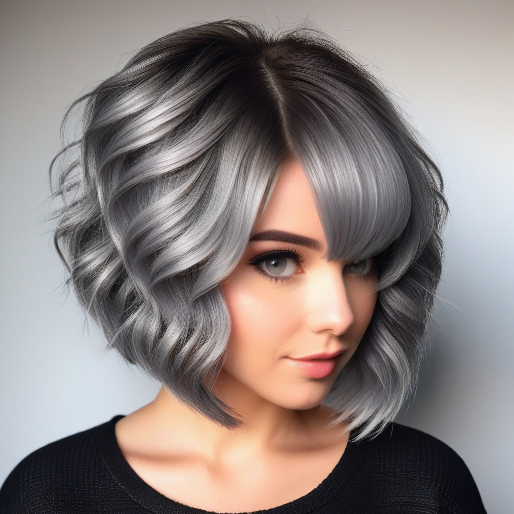 Textured Grey Bob with Waves