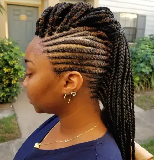 Enhanced Mohawk with Box Braids and Cornrows