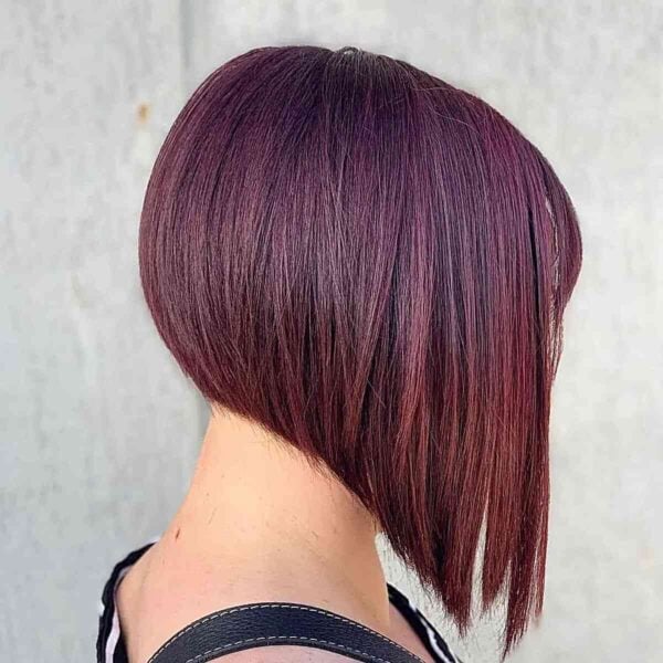 Glamorous Deep Purple Sheen Adorns Classic A-Line Bob Cut