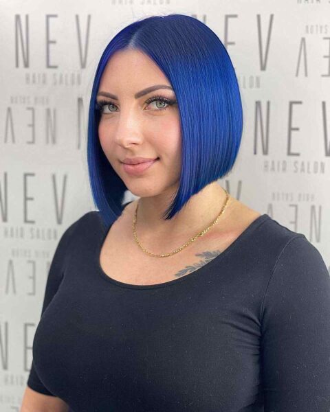 Energizing Cobalt A-Line Bob Cut Hairstyle