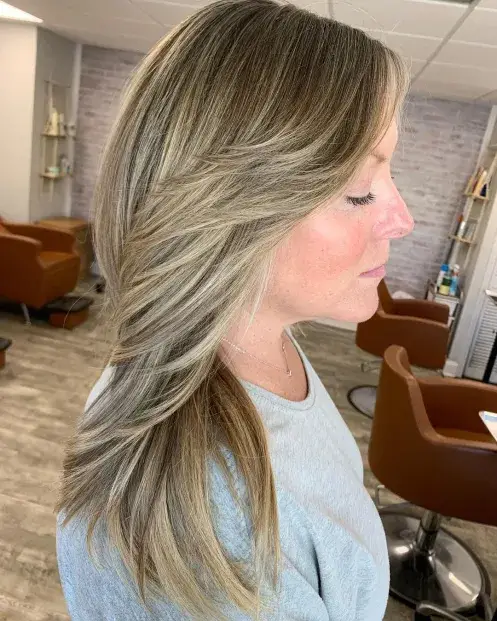 Textured Long Layers with Side-Swept Bangs