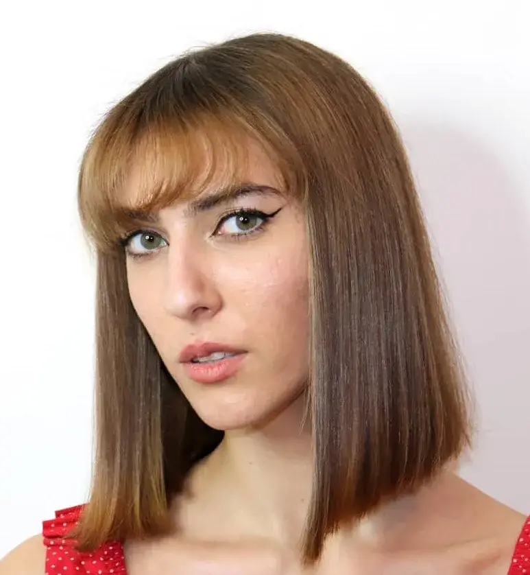 Rounded Bangs with Straight Blunt Lob