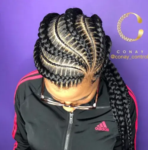 Asymmetrical Feed-In Braids with Varying Thickness