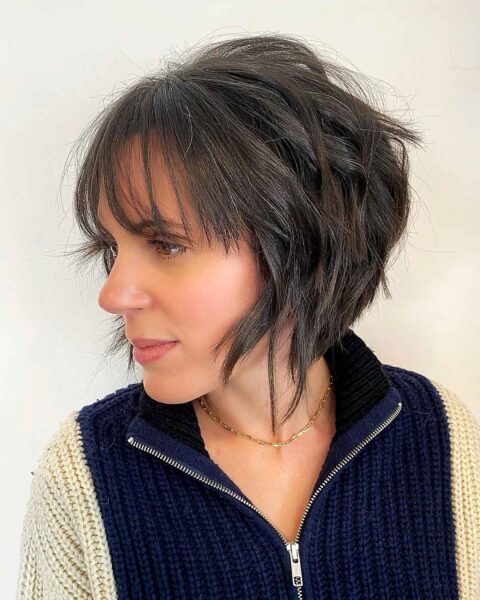 Fabulous Textured A-Line Bob With Delicate Layers And Bangs
