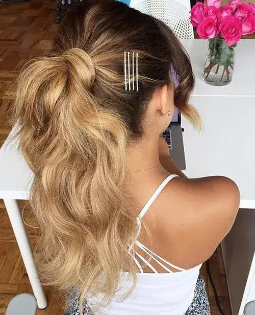 High Ponytail with Side-Swept Bangs