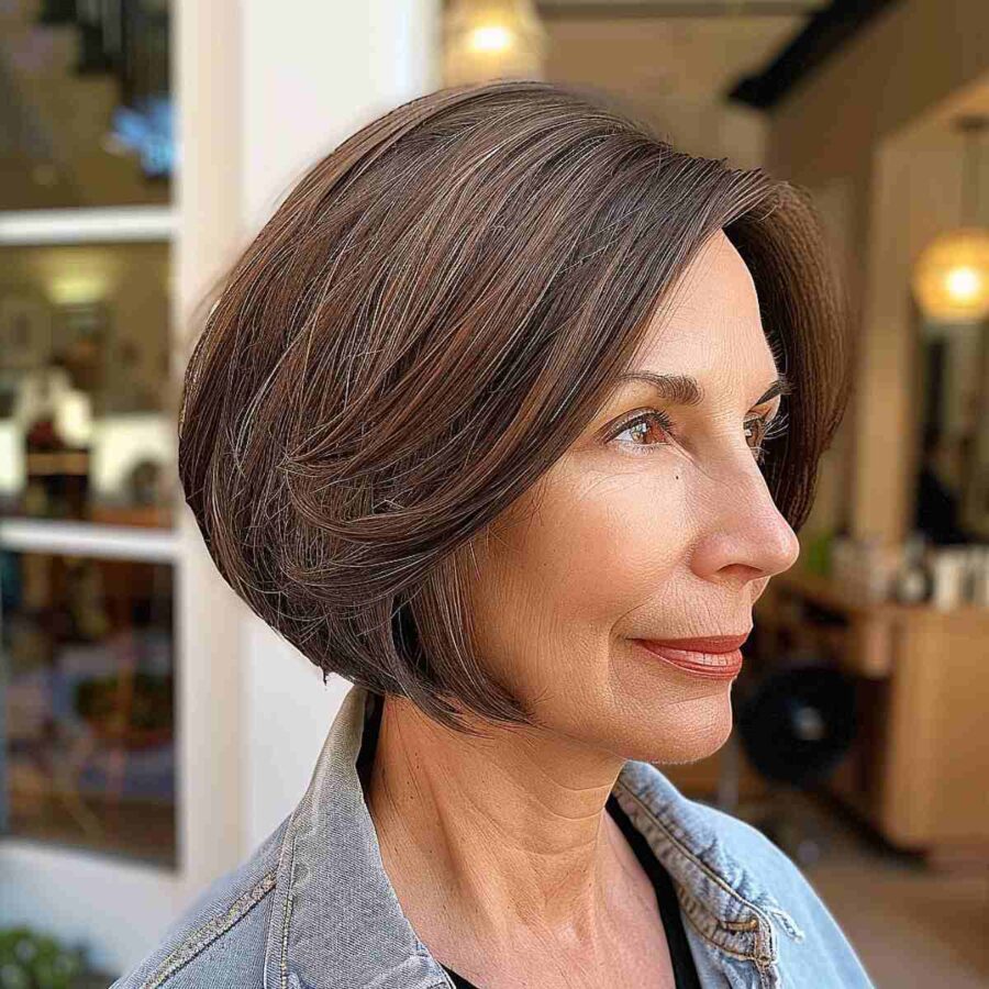 Chocolate Jaw-Length Ending at the Nape for Older Women