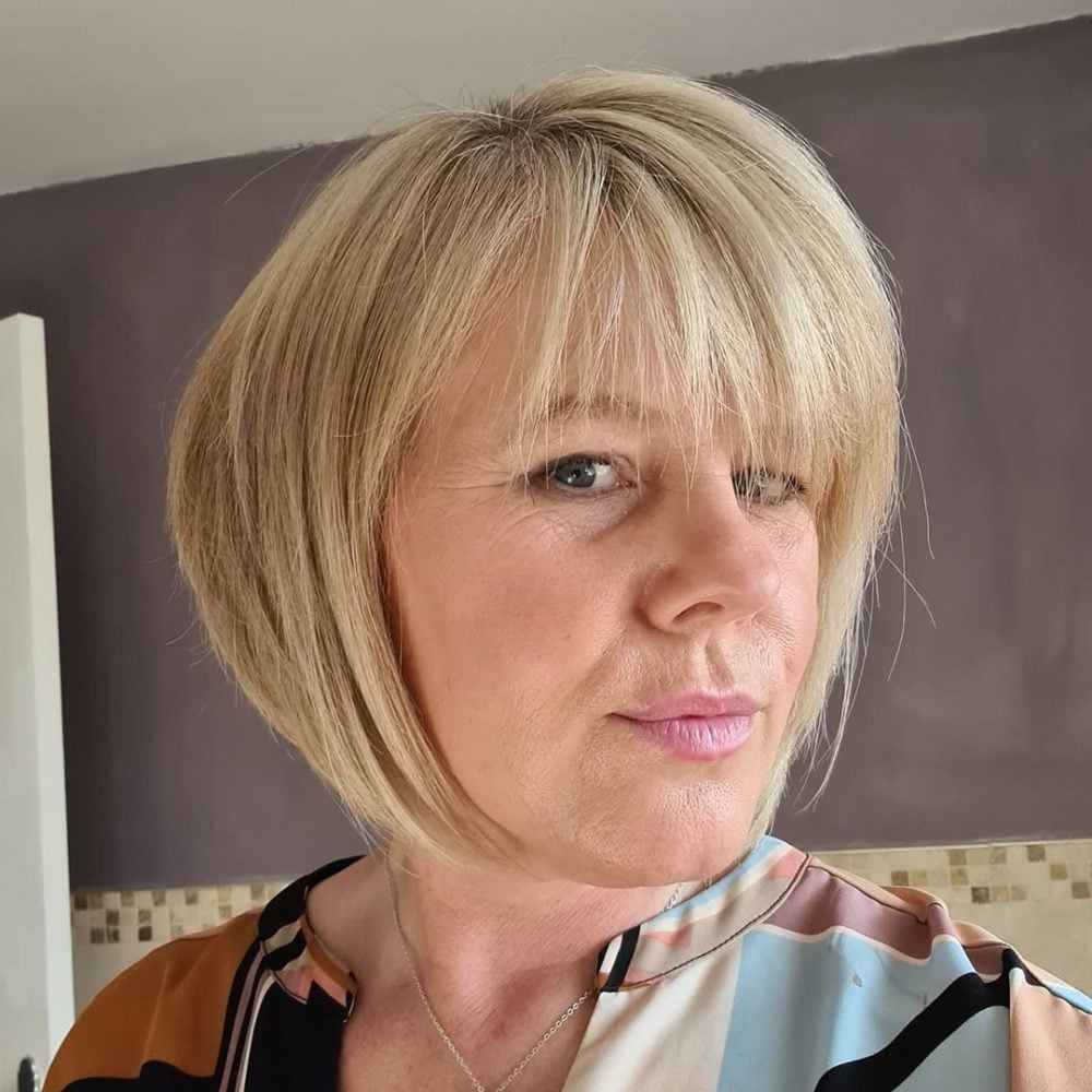Stylish Angled Bob with Bangs for Women Over 50