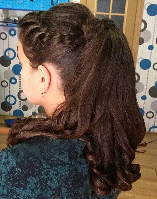 Ponytail with Braided Brunette Bangs