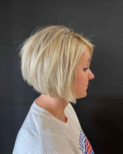 Graceful and Unadorned Minimal Graduation A-Line Bob Hairstyle Cut