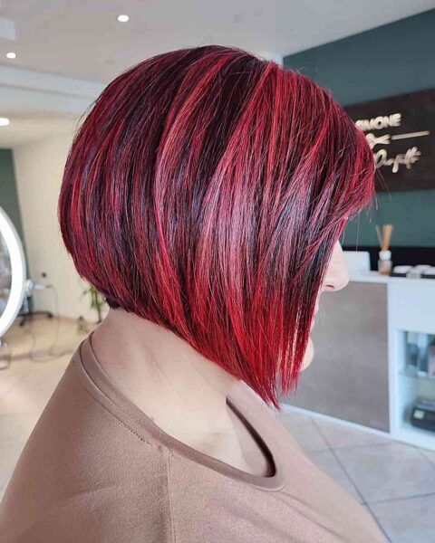 Stunning Tapered A-Line Locks Showcasing Stunning Vibrant Red Hue