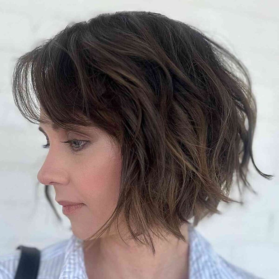 Textured Bob with Thin Hair and Airy Bangs