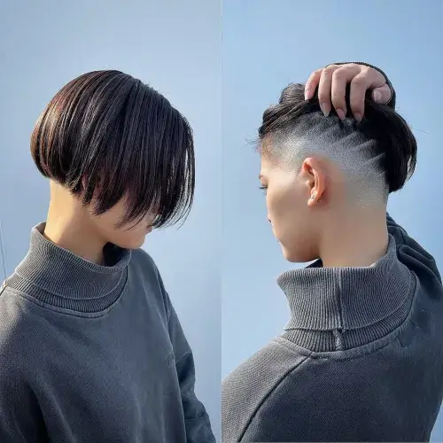 Chic Angled Bob with Shaved Side and Nape