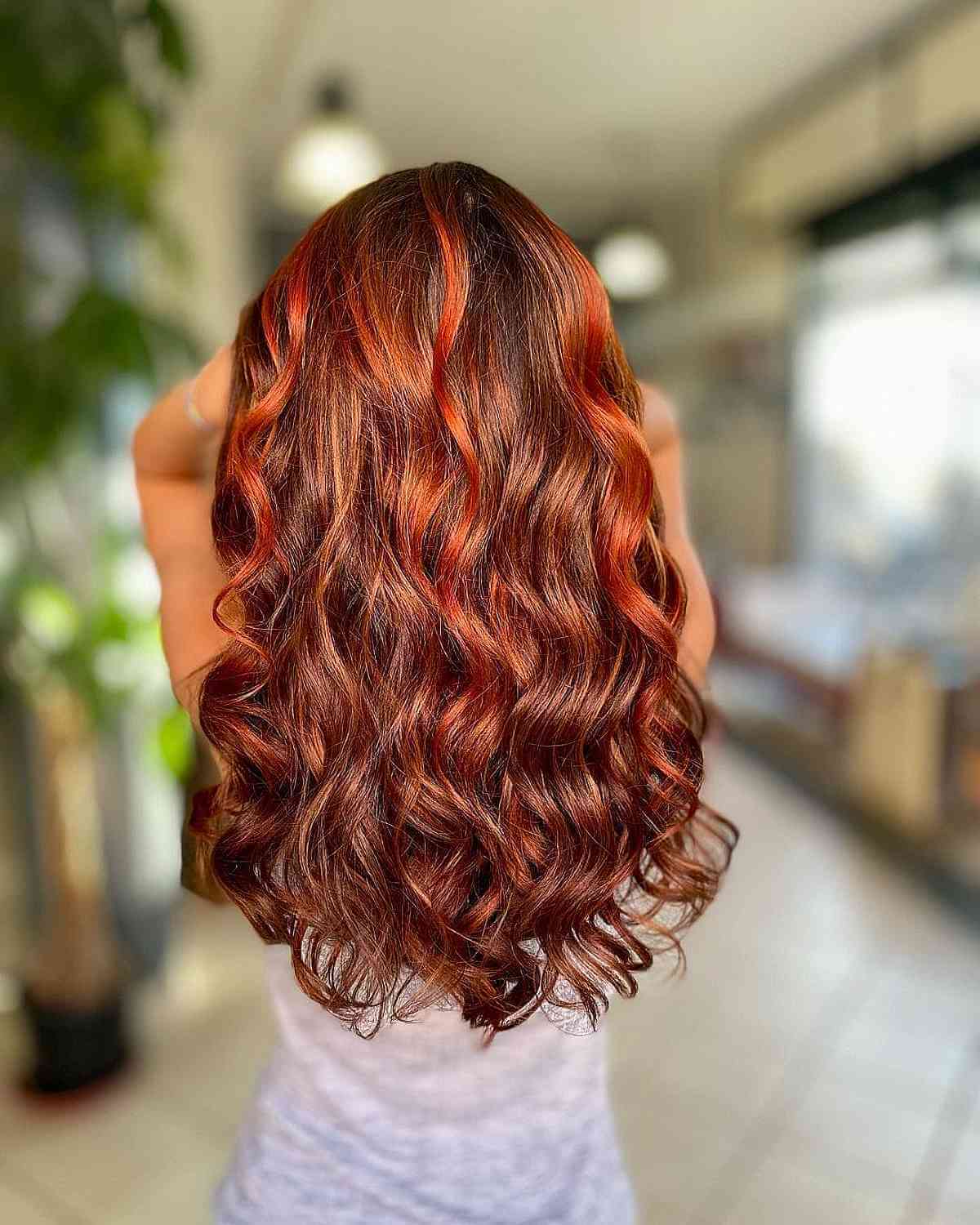 Enchanting Vibrant Copper and Red Balayage