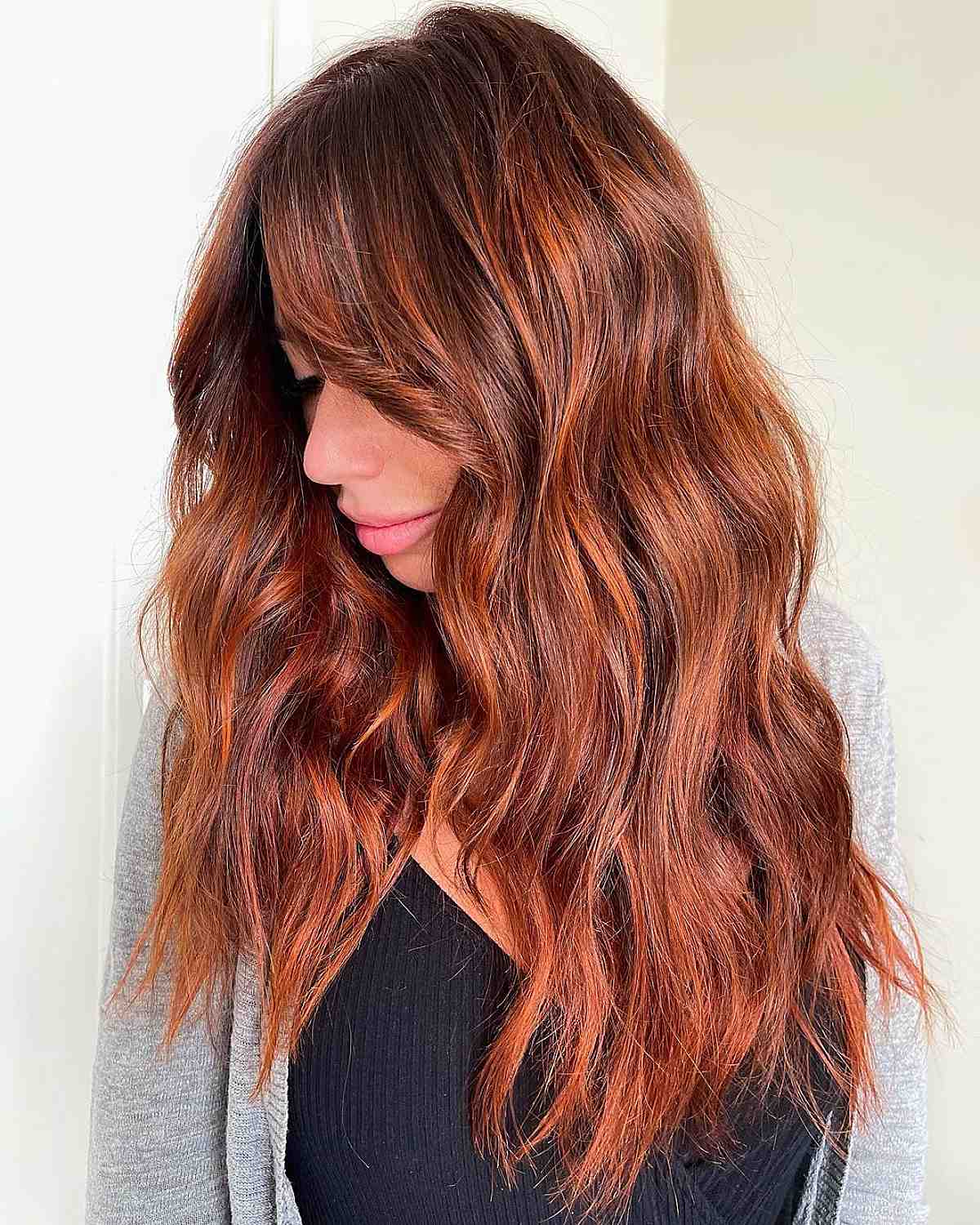 Soft Copper Highlights on Brunette Hair