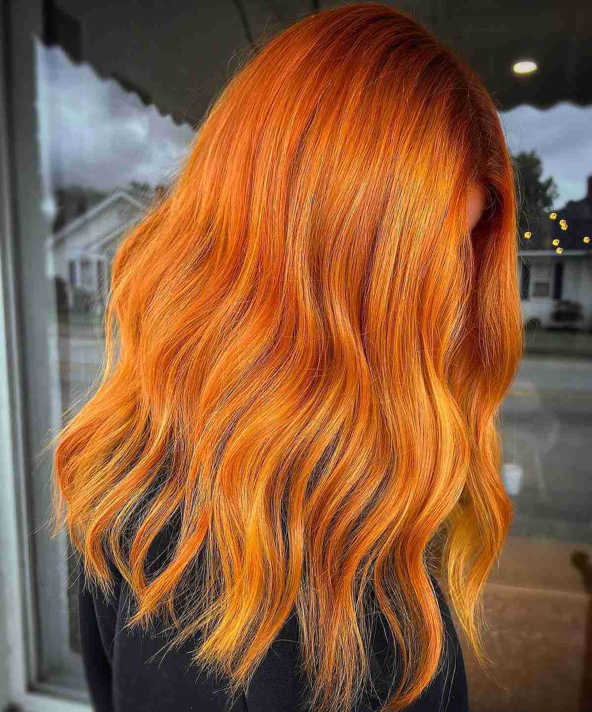 Shiny Pumpkin Spice Copper Long Bob