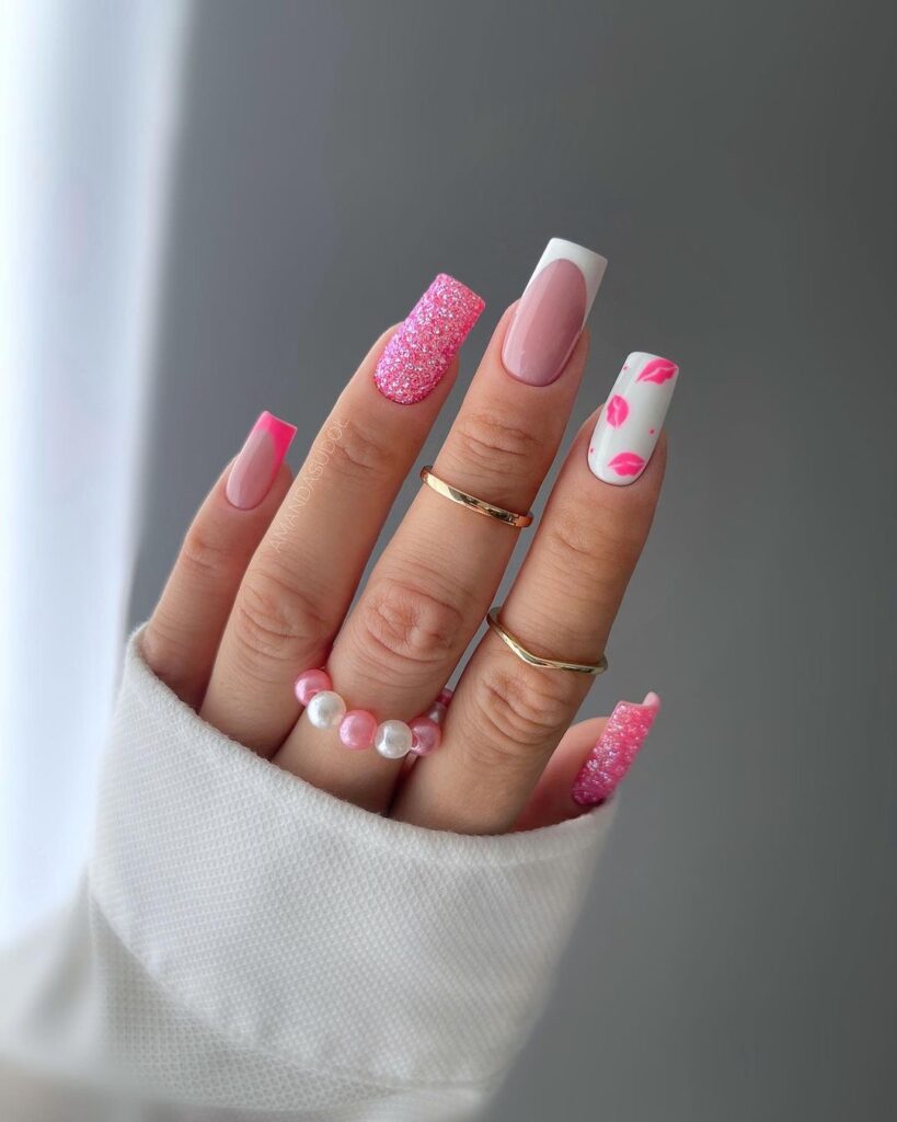 Charming Pink and White Manicure with Delicate Accents for an Elegant Look
