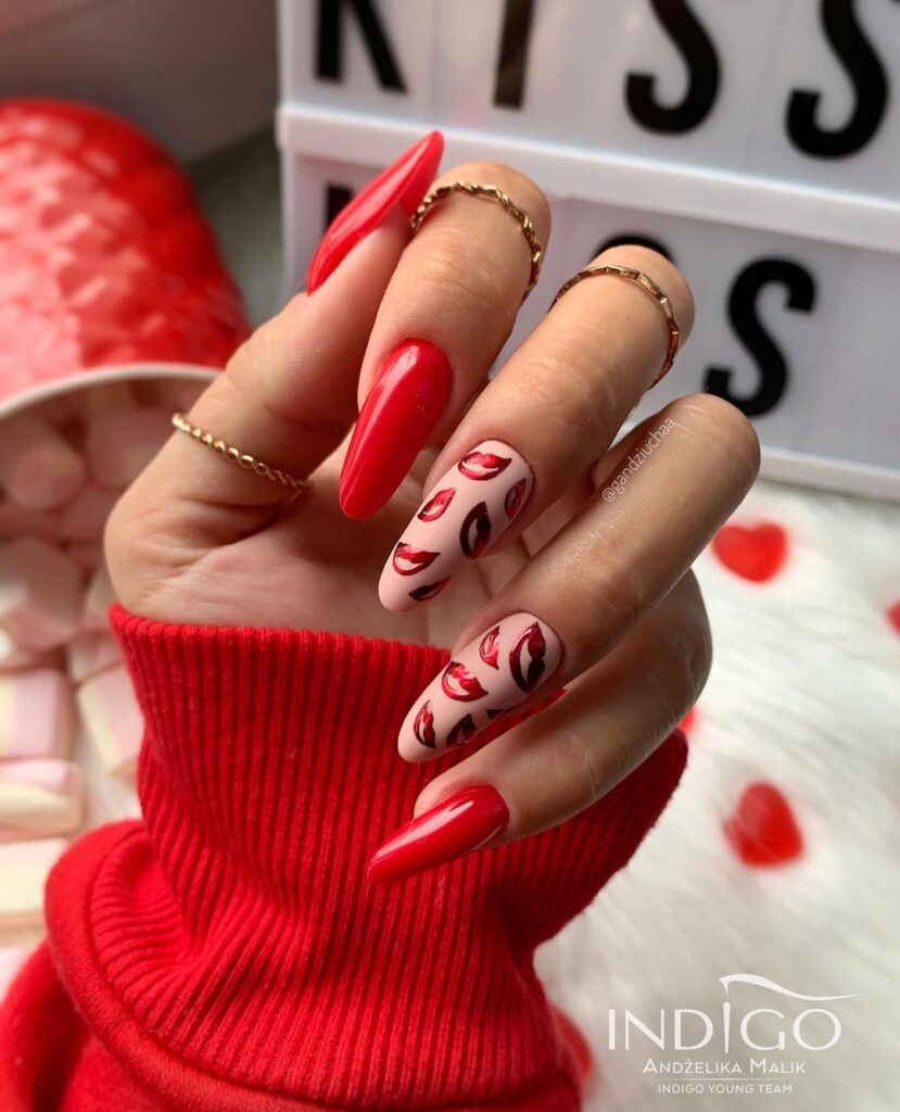 Chic Red Kisses Manicure for an Elegant Look